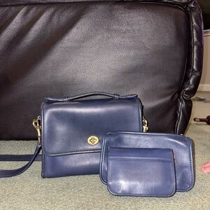 Coach Blue Leather Handbag Set